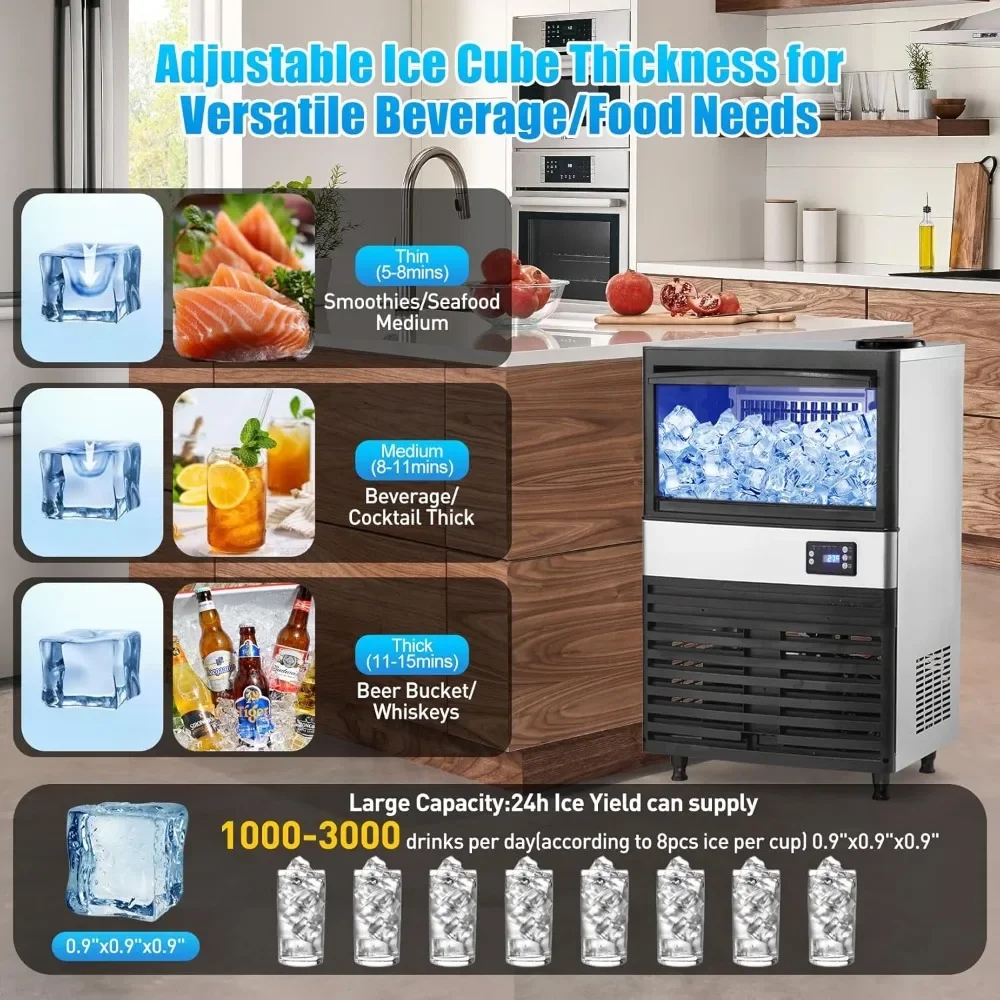 XMSJ Ice Maker 120Lbs/24h 2 vie aggiungi modalità acqua macchina per la produzione di ghiaccio di grandi dimensioni con contenitore di stoccaggio da 26 libbre Quick Make Ice