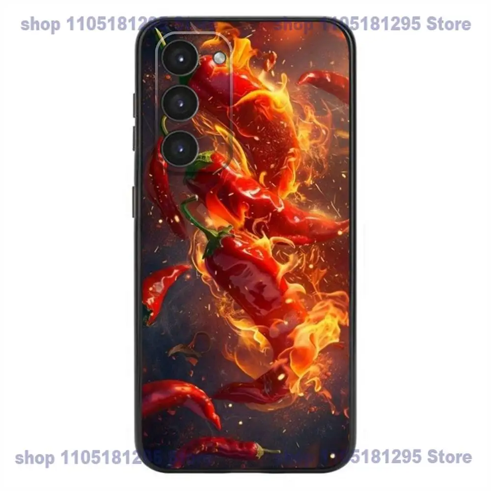 Spicy Red Chili Peppers Phone Case For Samsung Galaxy A32,21s,22,31,52,53,72,73,Note20,8,9,10 Soft Silicone Black Cover