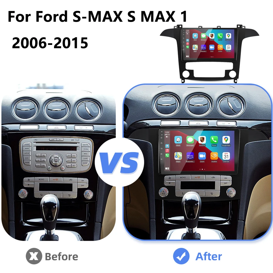 Android 15 WIFI+4G Stereo Car Radio For Ford S Max S-MAX 2007-2015 Multimidia Video Player Auto CarPlay GPS DVD 2Din BT 2K QLED
