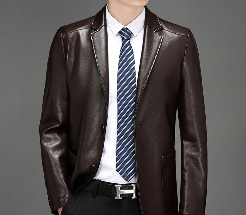 Mens Leather Jacket Two Button Suit Slim Business Casual Coat Men's Single Spring Autumn Jackets Casaco Masculino FCY4559