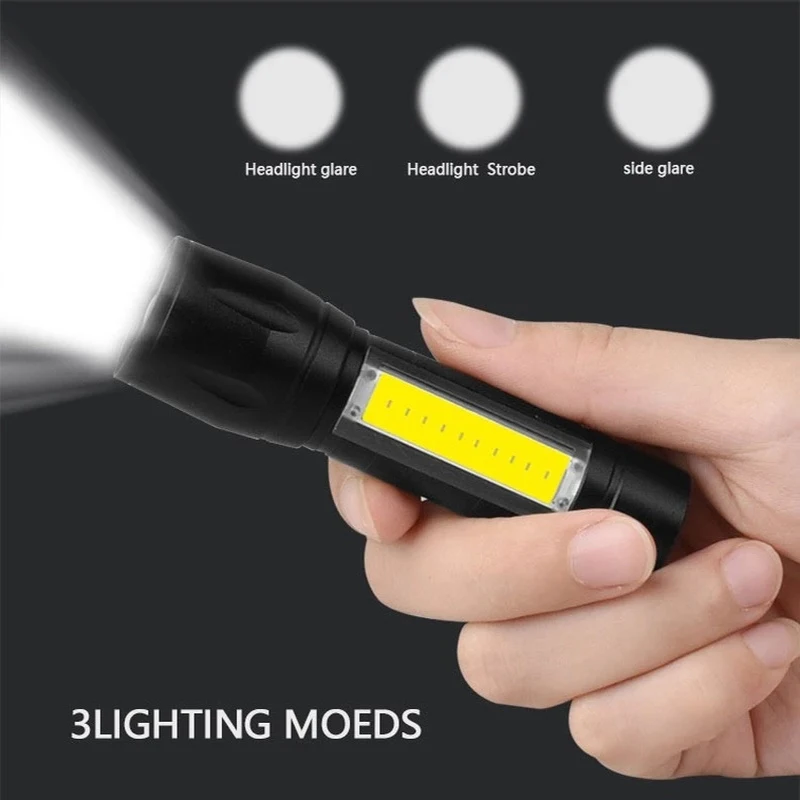 4PC Mini LED Flashlight Portable USB Rechargeable Zoom Torch Outdoor Retractable Q5 Lighting Waterproof Remote Camping Hiking