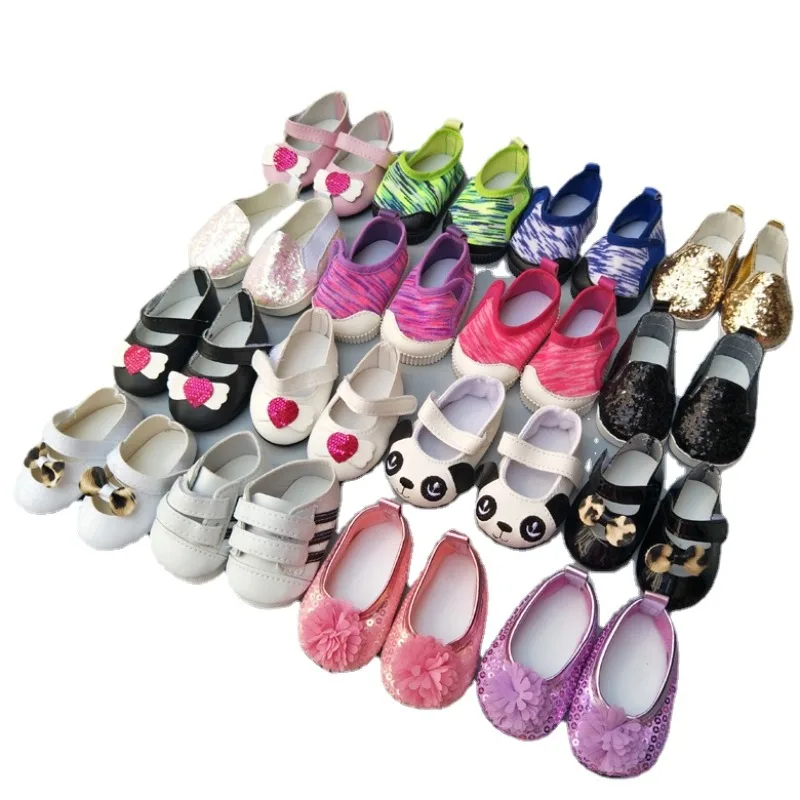 Zapatos de muñeca para muñecas, zapatillas blancas y negras, se adapta a zapatos de muñeca para niñas de 18 ", accesorios de muñeca de juguete