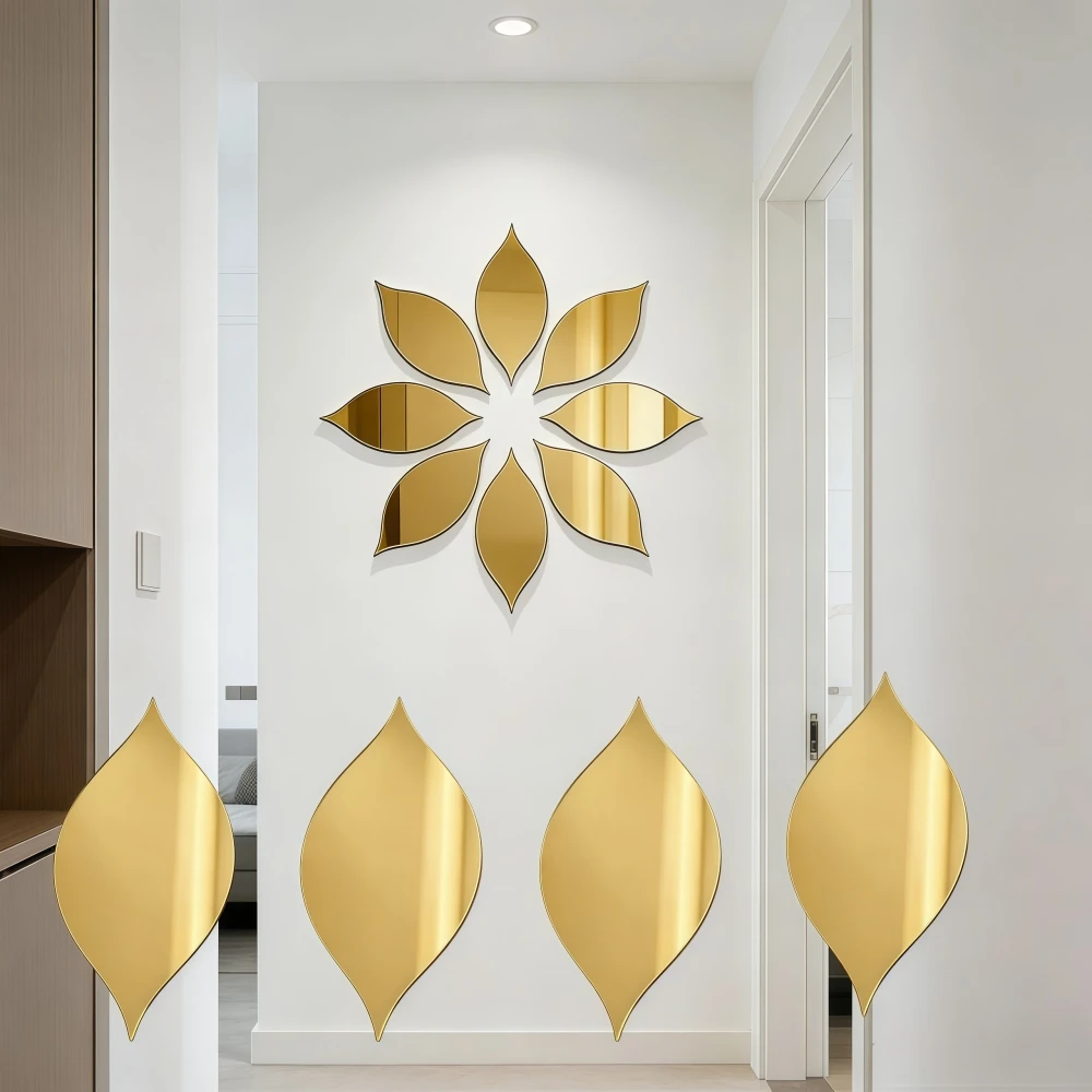 4/12/28PCS Flower Shape Acrylic Mirror Self Adhesive 3D PetalWall Decal Removable Mirror Sticker for Bedroom Living Room Home ﻿