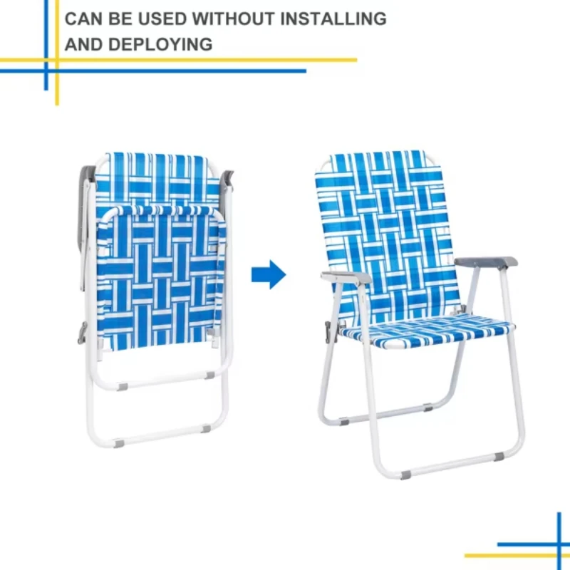 Pack of 2 120kg blue and white striped folding beach chairs with steel pipe and PP webbing, load-bearing