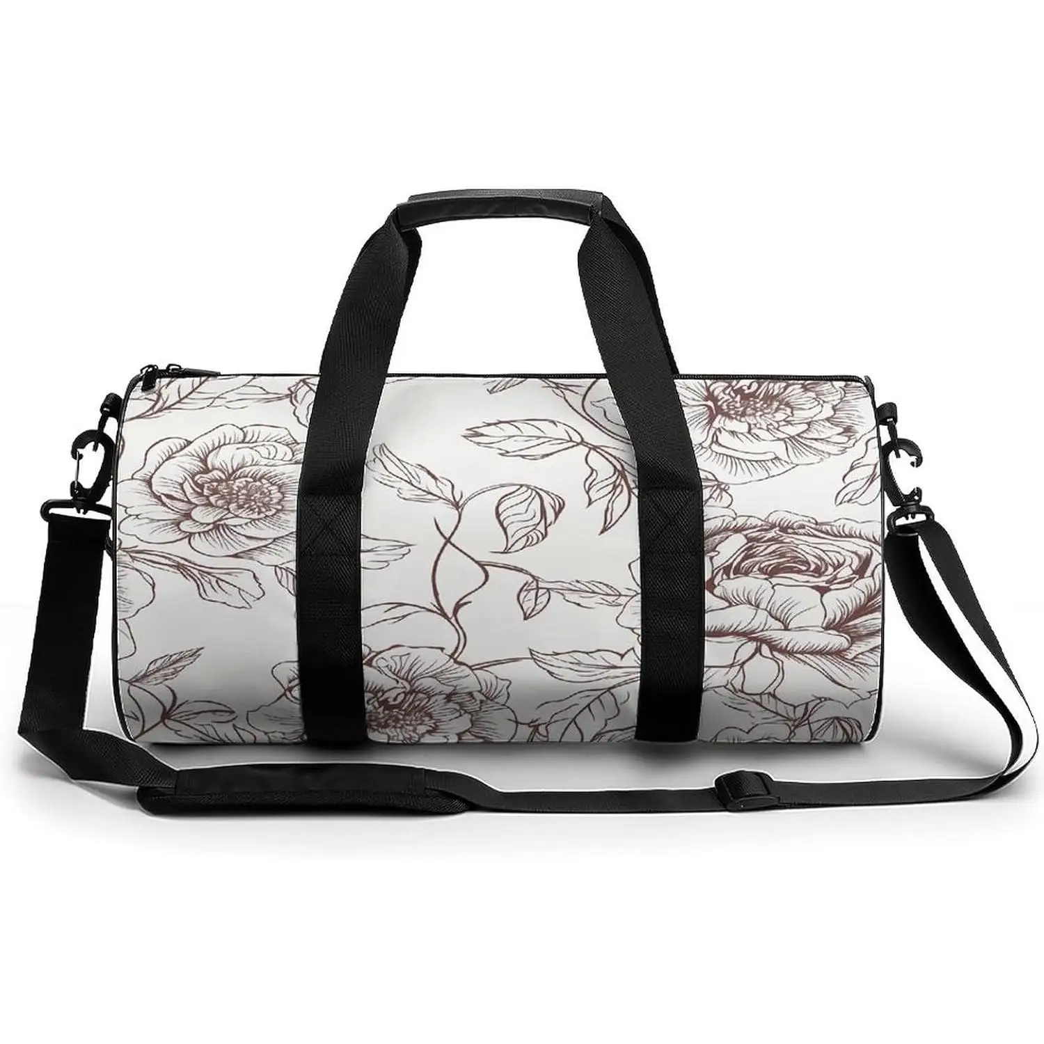 

Vintage Line Art Floral Pattern Duffel Bag Large Capacity Adjustable Strap Travel Gym Fashion Bag for Women Men