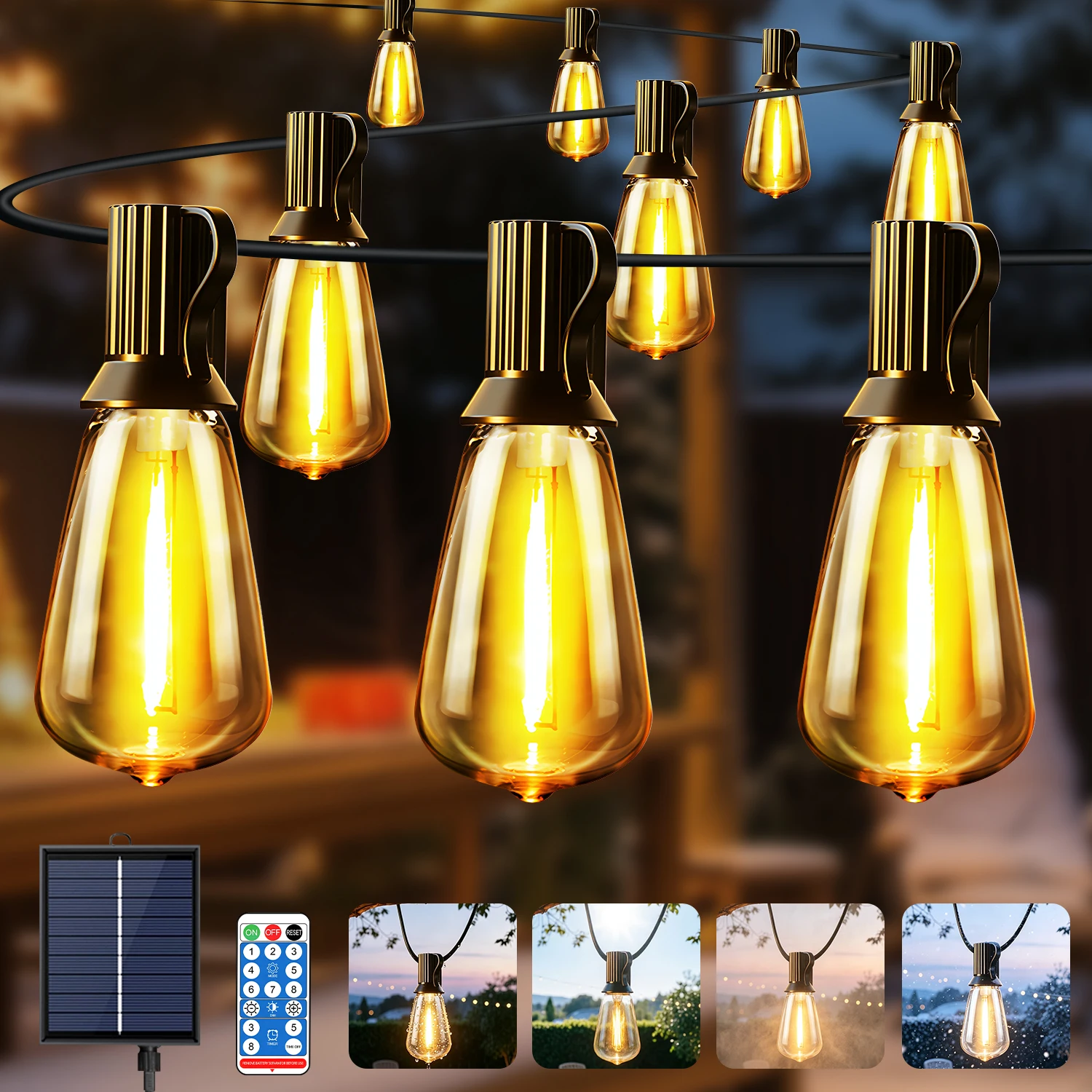 ST38 Solar-LED-Lichterkette mit Fernbedienung, 8 Modi, dimmbar, Timer, bruchsicher, wasserdicht, für den Außenbereich, Terrasse, Garten, Party-Dekoration, Lichterkette