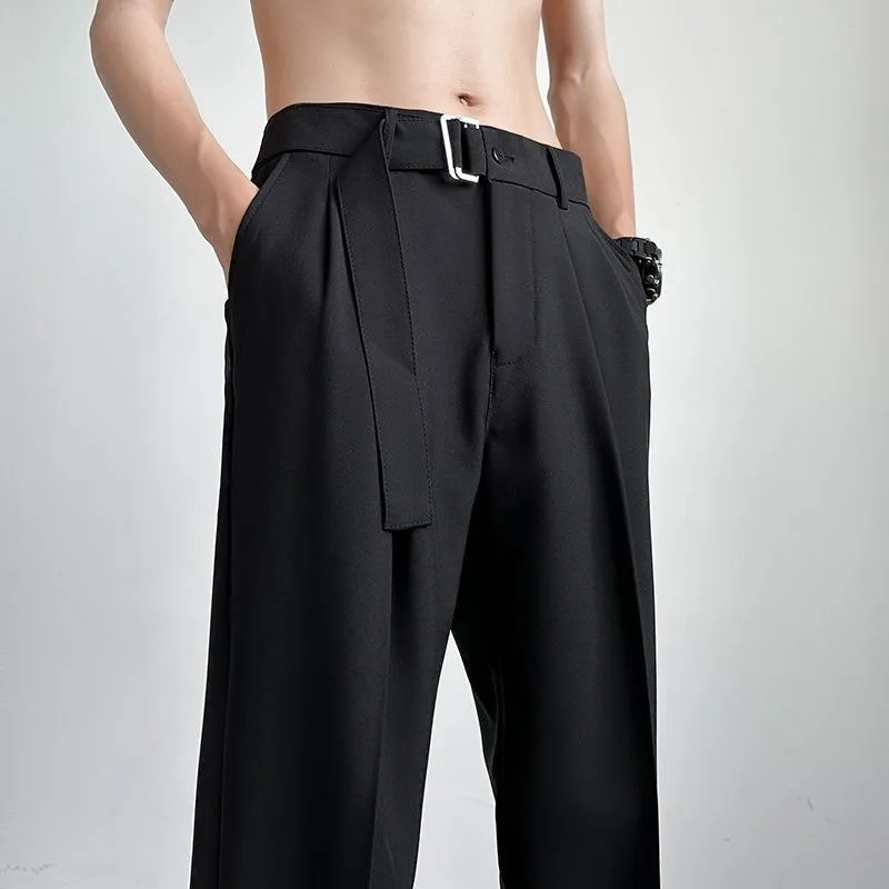 Men's summer new style outdoor casual comfortable simple hanging feeling ice silk loose straight leg trousers