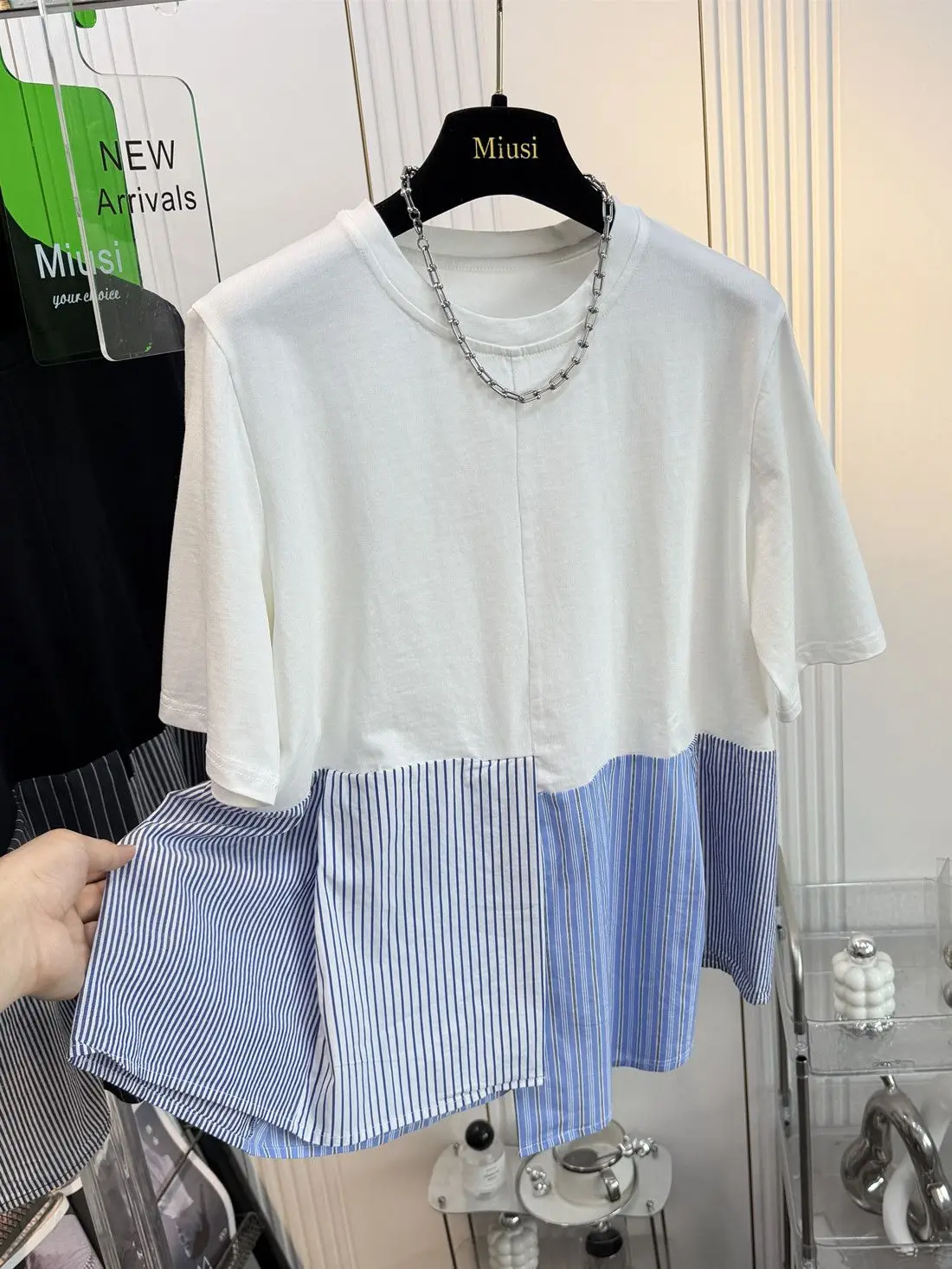 

plus Size Women's Striped Short Sleeve T-Shirt Summer Style Loose Fit Fashionable Top Korean Version Regular Cotton round Neck