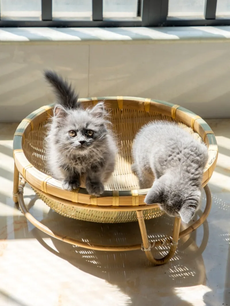 Handmade bamboo woven products cat nest cat scratch creative base pet basket household storage basket drying drain dustpan