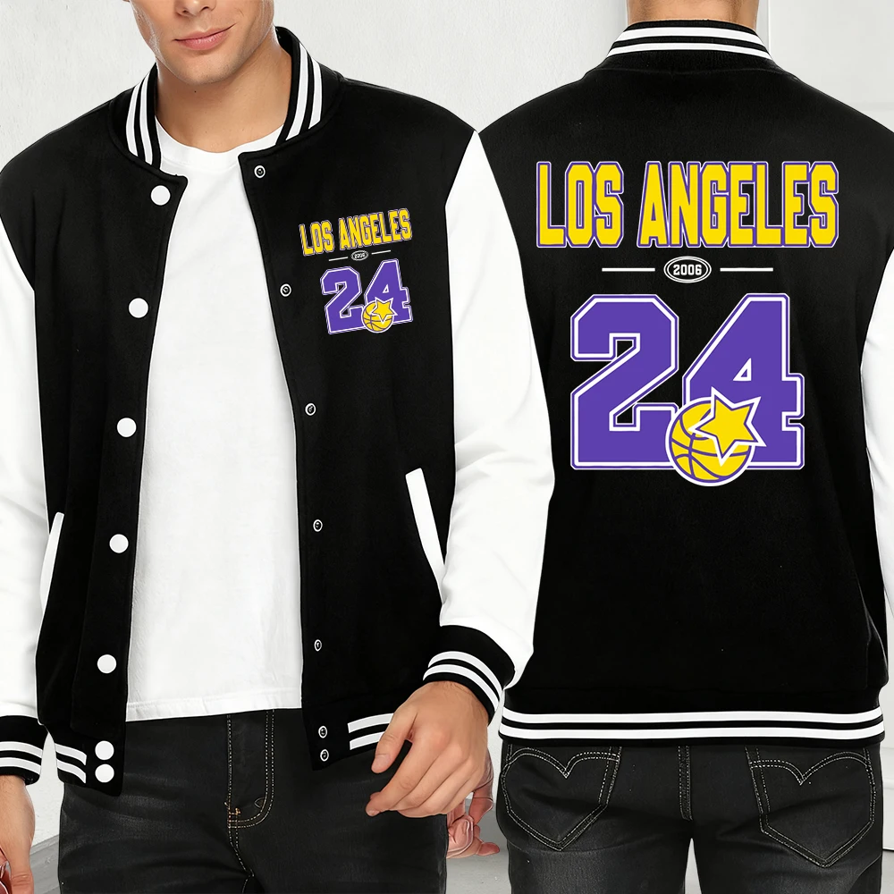 

Лос-Анджелес номер 24, бейсбольные куртки с принтом Джерси, мужская осенняя Y2K, мужская одежда, флисовый пуловер, модная одежда, свободное пальто с карманами