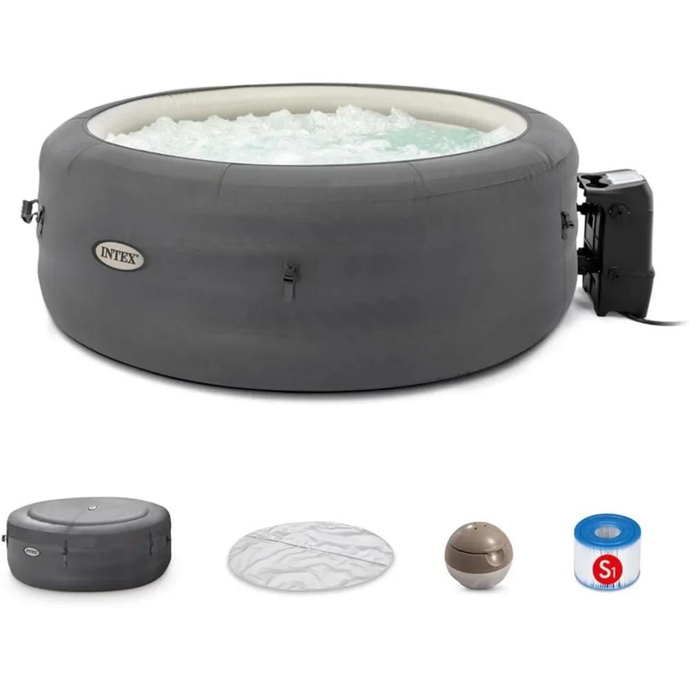 

SimpleSpa Bubble Jacuzzi Spa: включая. изолированная крышка – Встроенная надувная крышка QuickFill – Успокаивающая струя – 4-местная