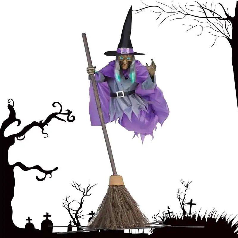 Halloween Decoration Voice Control Purple Witch Large broom Hanging Ghost LuminousSoundmaking Bar Halloween Decoration