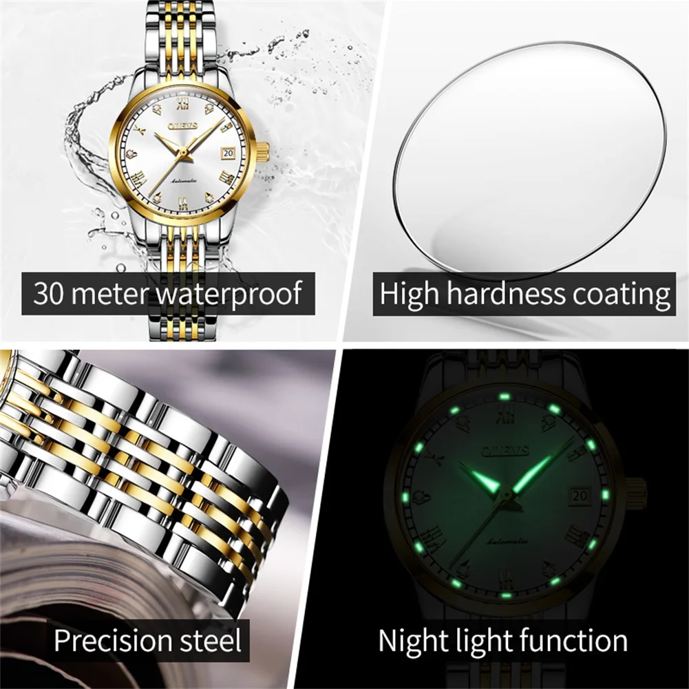 OLEVS High-end Luxury Women\'s Watches 3M Waterproof Stainless Steel Strap Business Automatic Mechanical Wrist Watch for Women