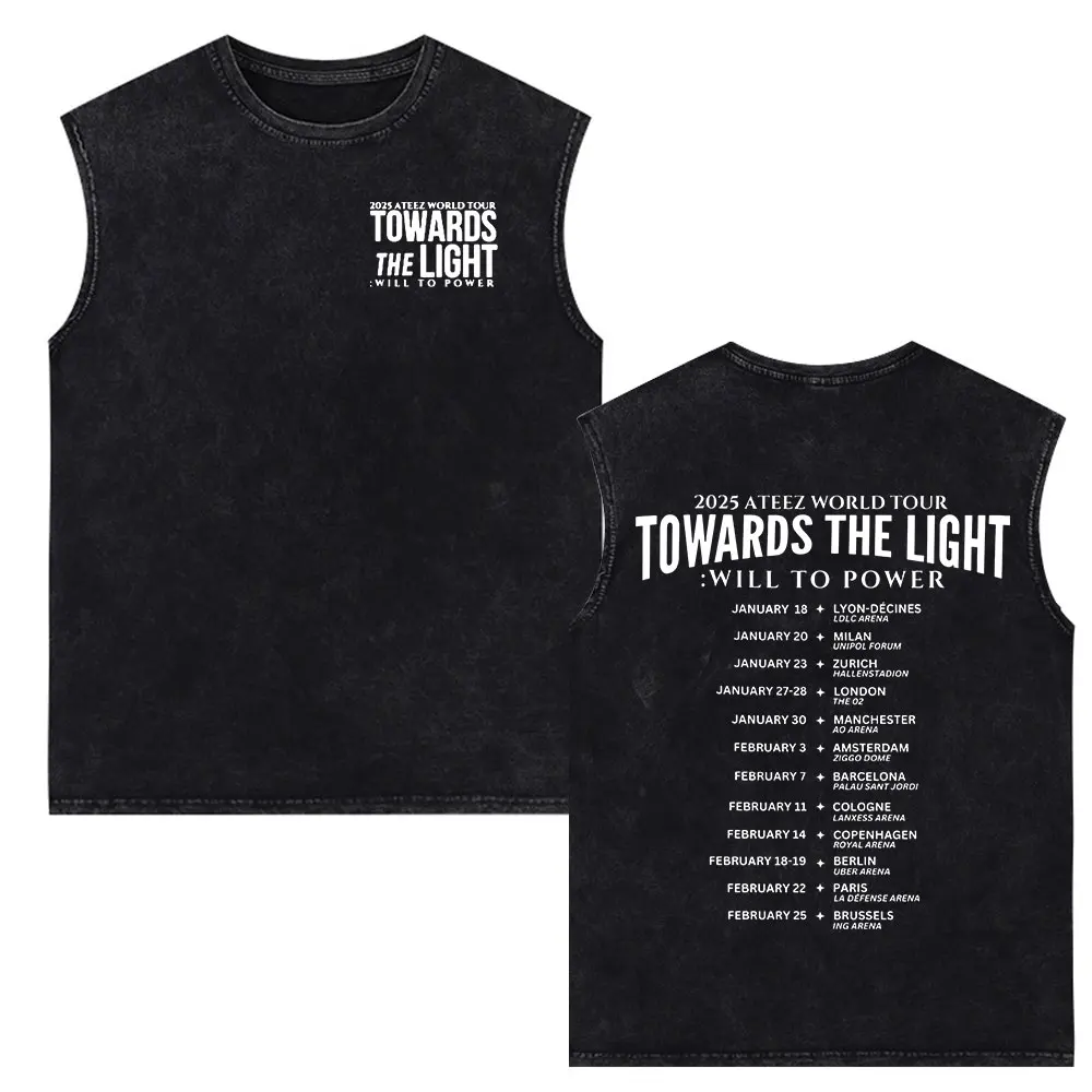 Ateez 2025 World Tour Towards The Light: Will To Power Vintage Washed Vest T Shirt Men Women Korean Kpop Fashion Tank Tops Tees