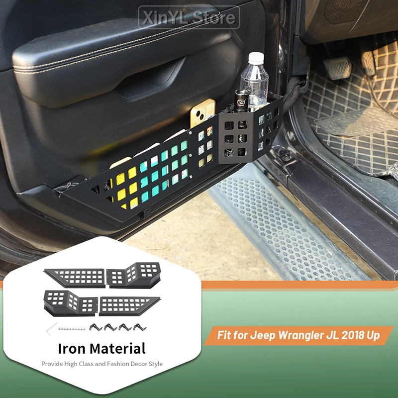 Car Front Door Pocket Storage Mesh Box Door Side Insert Organizer Box for Jeep Wrangler JL for Gladiator JT 2018 Up