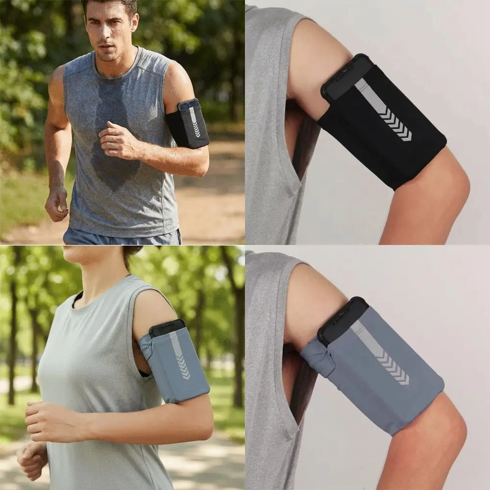 

Elastic Sports Armband Breathable Large Capacity Running Arm Strap with Pocket with Stripes Fitness Wrist Bag for Outdoor Sport
