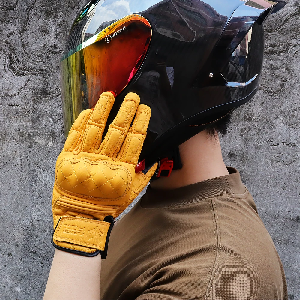 

High Quality Vinatge Goatskin Motorcycle Gloves Summer Men Retro Leather Motorbike Motocross Glove Motorcyclist Guantes M-XXL