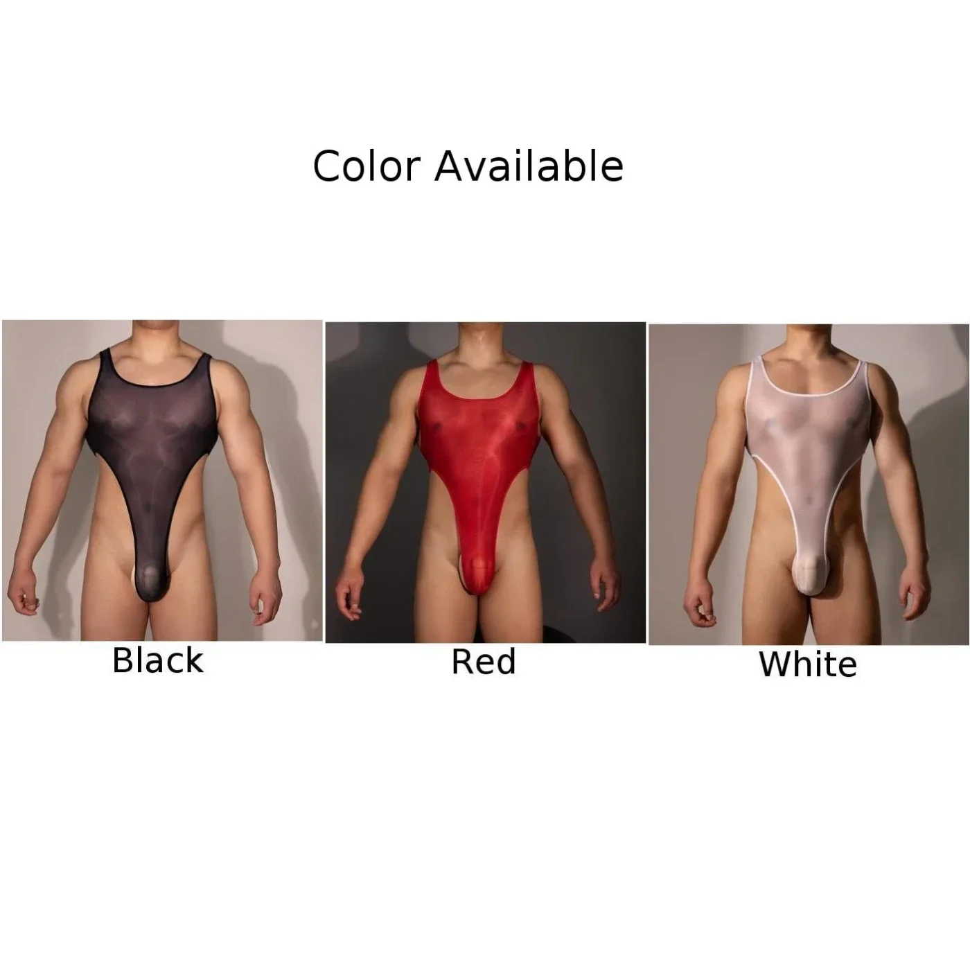 Comfy Mens Stretchy Backless Transparent Thong Leotard High Cut Bikini Pouch G-String Swimwear Shiny Bodysuit Beachwear