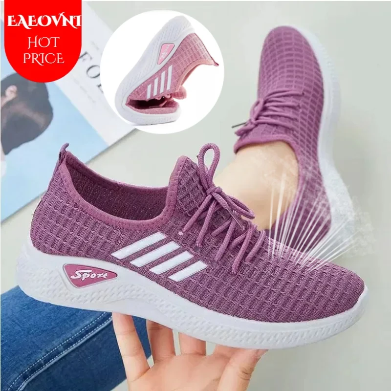 Trendy Shoes New Fly-Knit Sneakers Spring and Summer Soft Bottom Casual Mom Shoes Mesh Low-Top Running Student Shoes