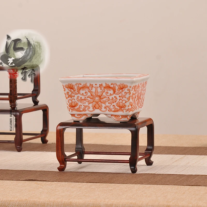 

Modern Simplici Red Sandalwood ature Potted Plant Display Stand Tea Pot Copper Incense Burner Flower Vase Ornament Base