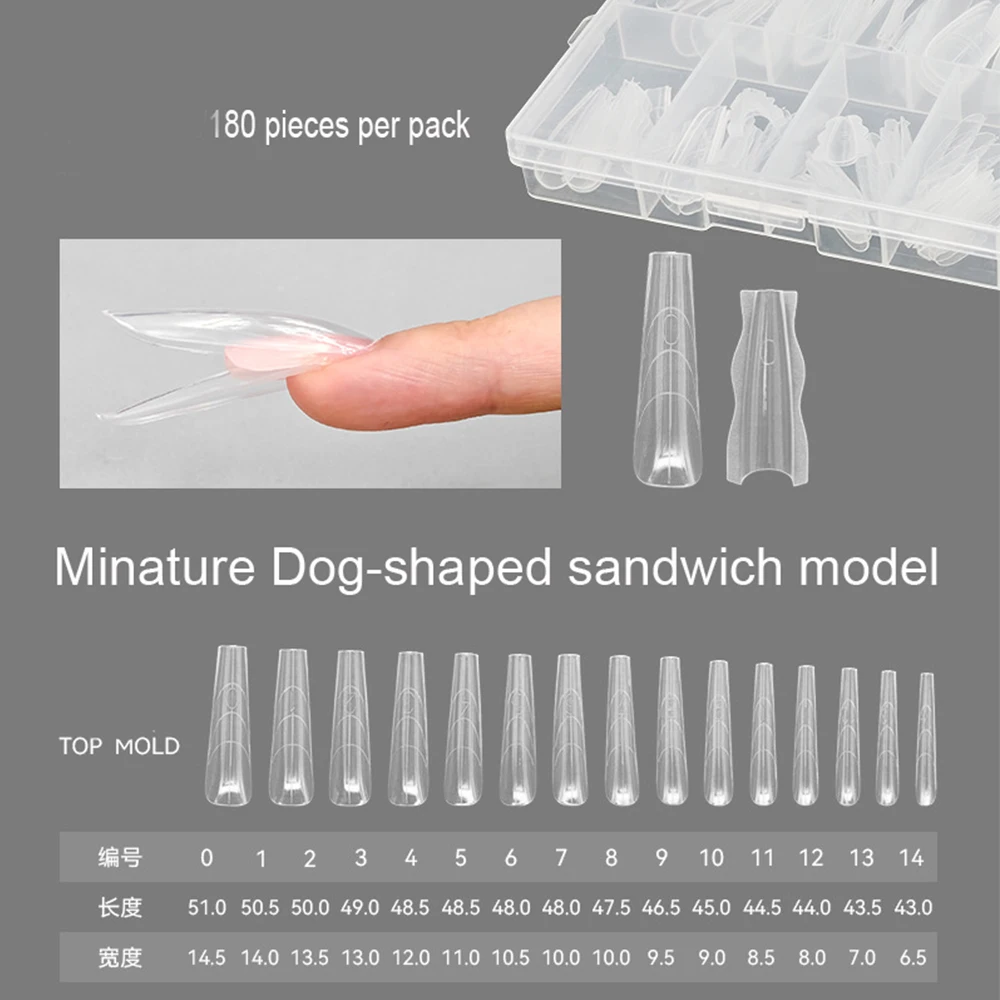 180 pçs sanduíche formas duplas de unhas 15 tamanho caixão amêndoa extensão de unhas formas duplas reutilizáveis formas inferiores superiores extensão da arte do prego