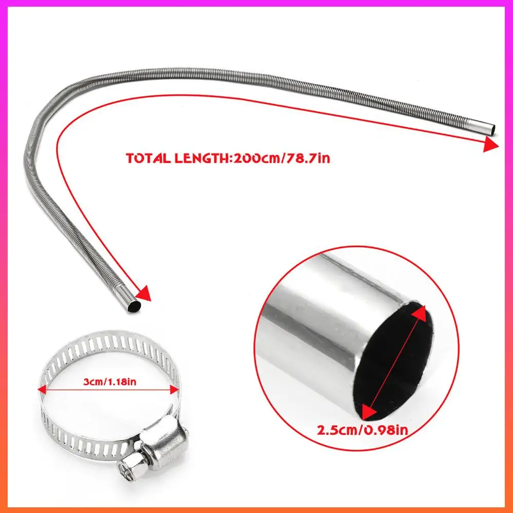 

Выхлопной шланг 200 см с двумя зажимами, выхлопная труба из нержавеющей стали, воздушный дизельный парковочный обогреватель, выхлопная труба для автомобильного обогревателя