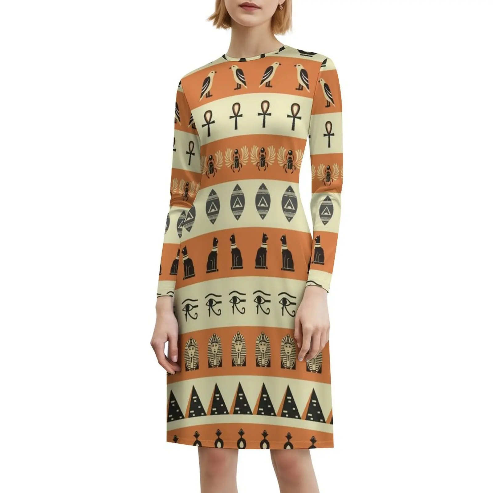 فستان حفلات نسائي أنماط قديمة ملابس خروج عصرية مطبوعة ملابس نادي للإناث قبر مصري قديم توتخ آمين #6