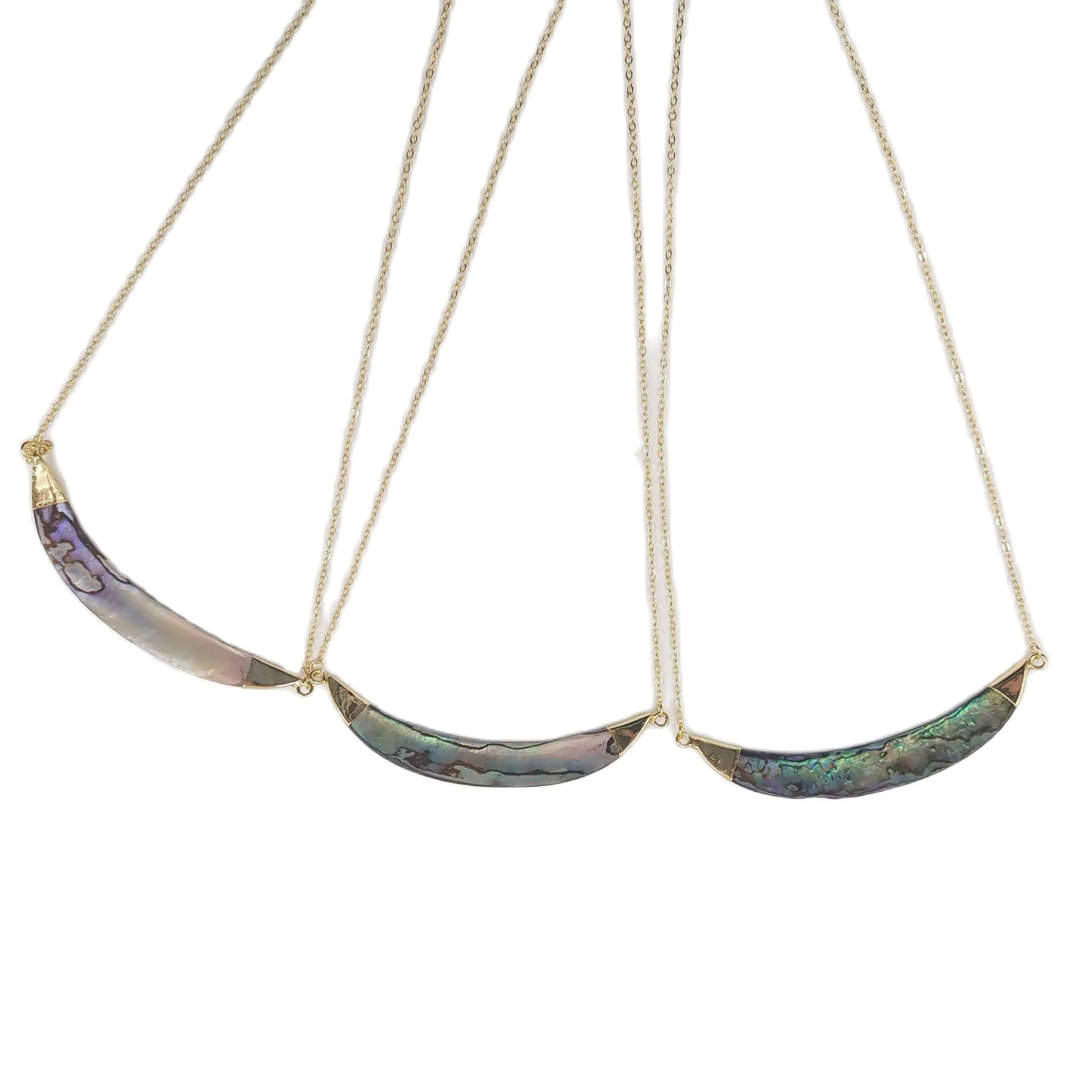 

WT-N470 Оптовая мода двойные петли ожерелье из натуральной ракушки 18-дюймовое позолоченное ожерелье из морского ушка с рогом ожерелье из ракушек