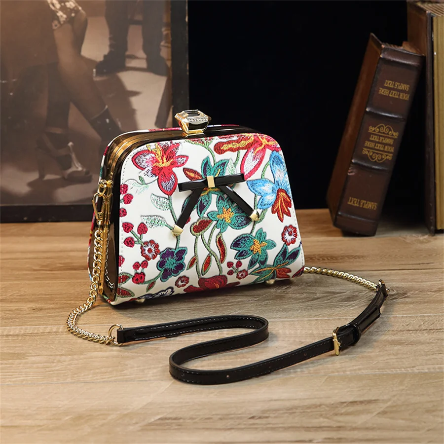 Embroidery Leather Satchel Purses, Women\'s Rhinestone Decor Crossbody Bag & Evening Banquet Bag Best Gifts for Carnaval