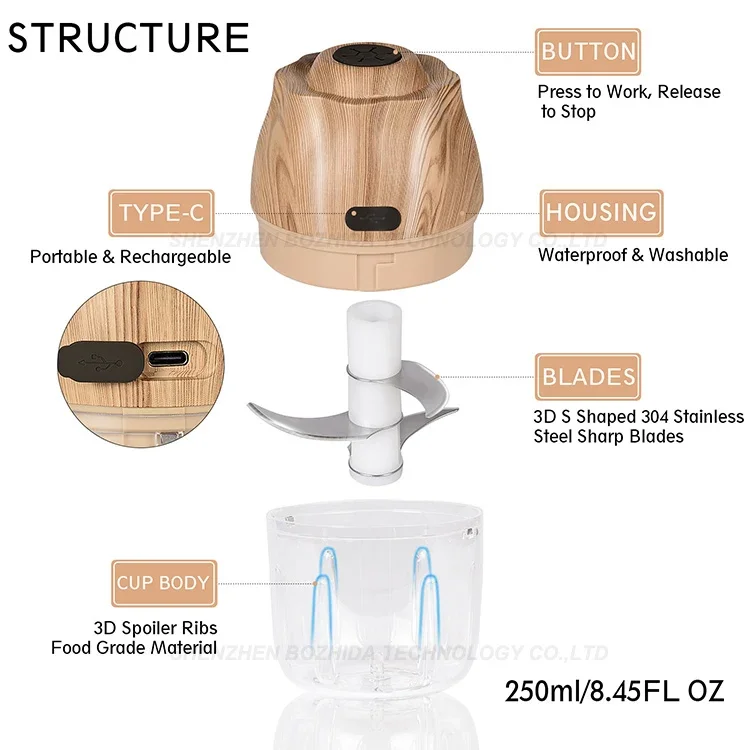 Batidora eléctrica portátil para alimentos, procesador de ajo, recargable por USB, Mini picadora de alimentos para bebés