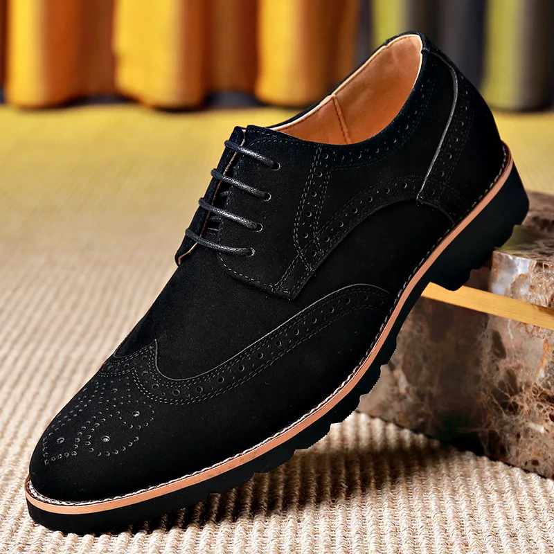 

big size men's fashion cow suede leather shoes lace-up carved brogue shoe brand designer party banquet dress young footwear mans