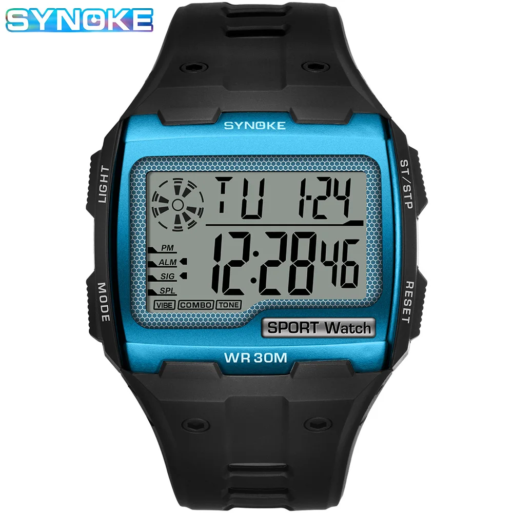 Synoke-relógio eletrônico masculino 9021b, digital, tela grande, à prova d\'água, atualizado