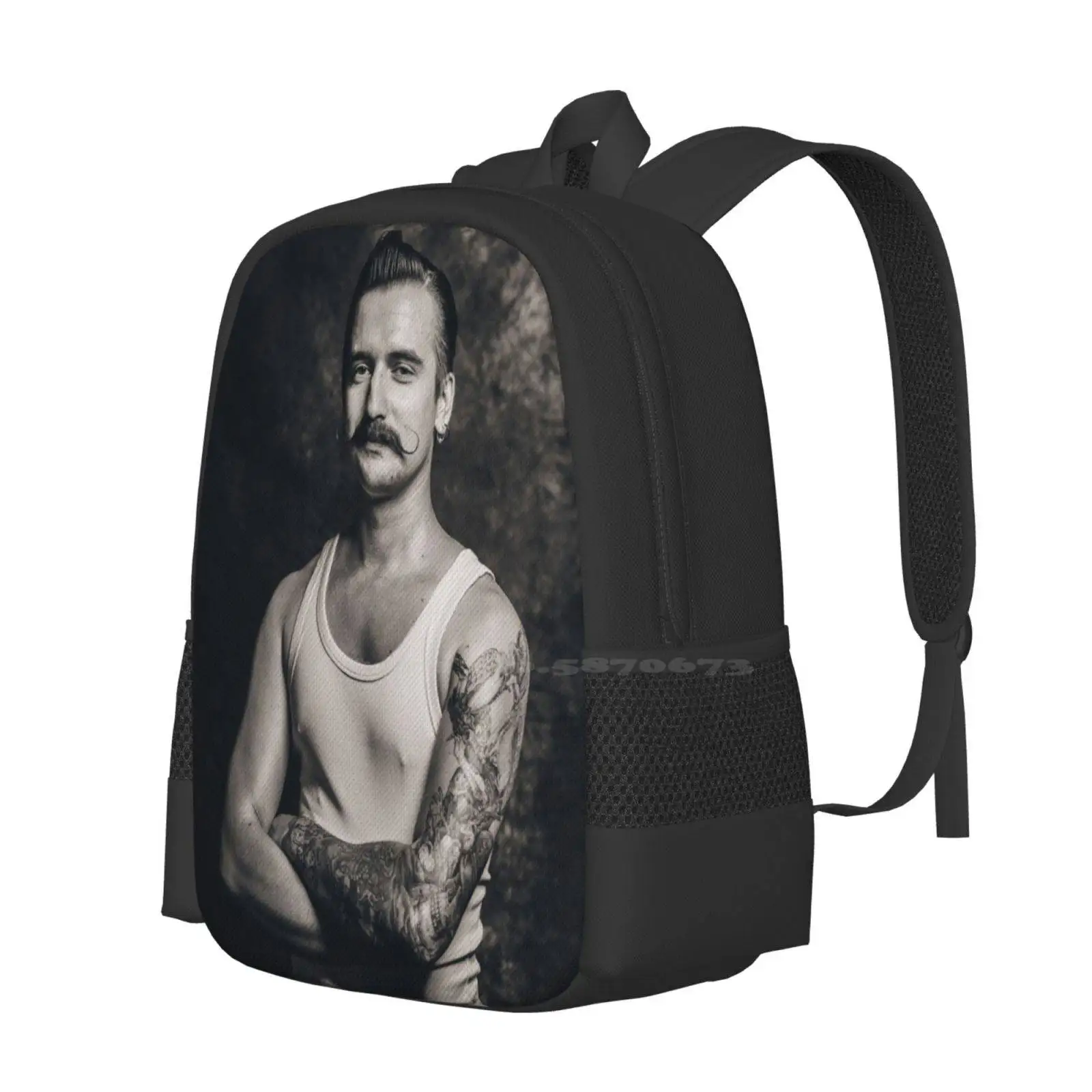 Mustache Iii Hot Sale Schoolbag Backpack Fashion Bags Man Tattoos Alternative Mustache Retro Vintage Bad Boy Bw Black White