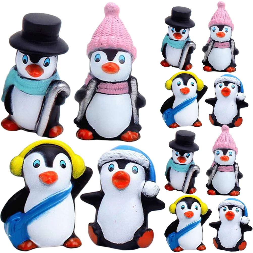 

12 Pcs Winter Penguin Ornament Miniature House Decorations Small Figure Little Micro Decors Vinyl Figurine Cake Toppers Statues