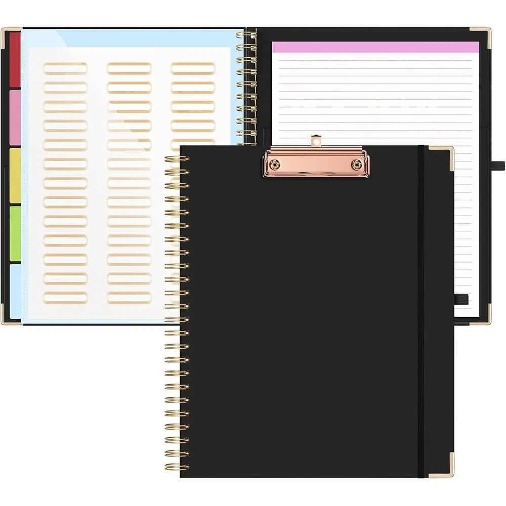 

Clipboard with Storage, Letter Size, Clipboard with 5 olders and 10 keys, Spiral Cute Clipboard, 8.5 x 11 (Black, Letter Size)