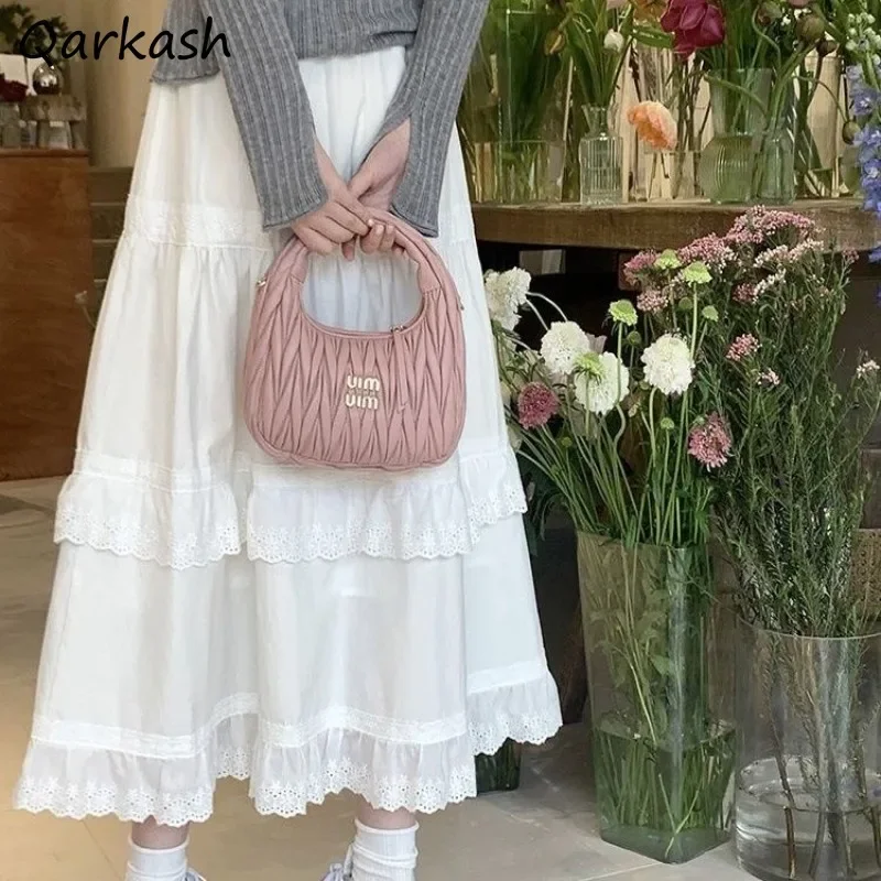 

Ball Gown Skirts Women Loose Sweet Gentle Lace Design Romantic Autumn Ulzzang Tender High Waist All-match Girlish Faldas Largas