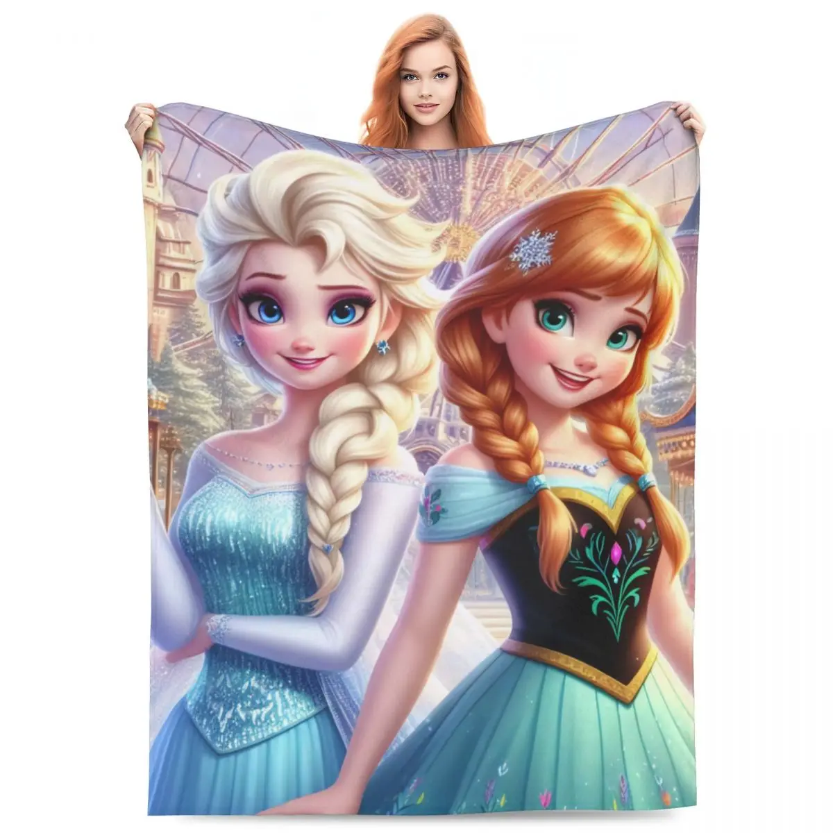 Frozen Princess Elsa And Anna Blanket Super Soft Street Trend Plush Throw Blanket Home Decor Picnic Flannel Bedspread Bed Cover