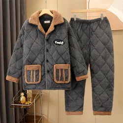 2023 nuovo pigiama da uomo inverno spesso e peluche pigiameria a tre strati di flanella di cotone Loungewear velluto corallo caldo Homewear Set