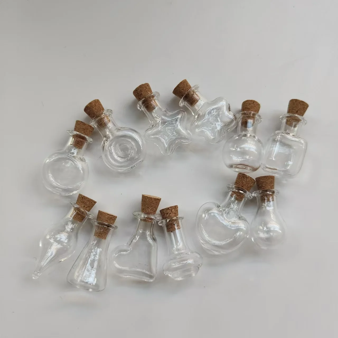 12 pc SET Empty Mini Glass Bottle Fillable w/corked stopper DIY Tiny Jart, Small, pendant or miniatures sized DIY Dollhouse size