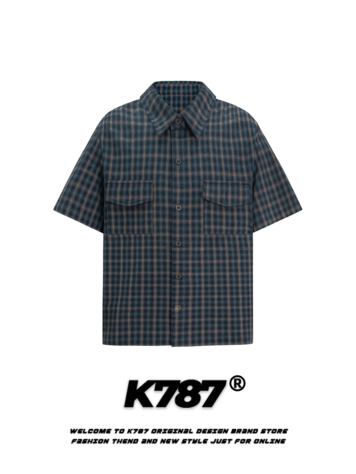 

K787 American Retro Plaid Short Sleeve Shirt Loose Fit Men's Women's Summer Slimming Couple's Shirt Casual Style Cotton Polye...