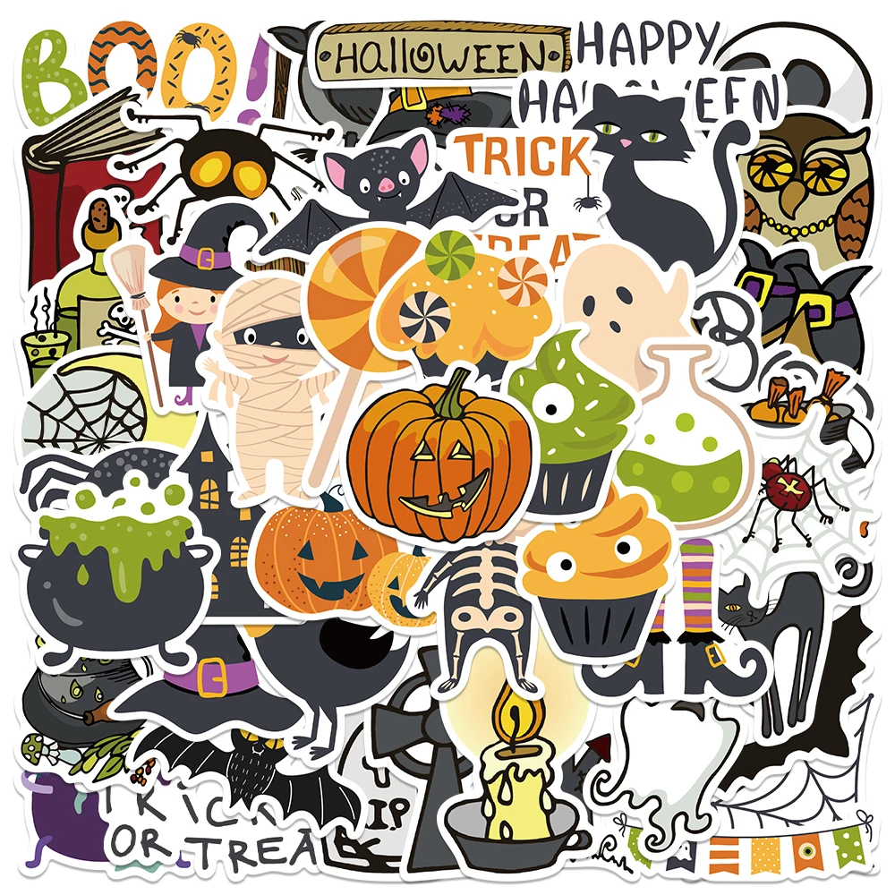 Imagem -02 - Desenhos Animados Graffiti Adesivos para Crianças Decalques de Halloween Telefone Laptop Parede Mala Skate Estética 50 Pcs 100 Pcs