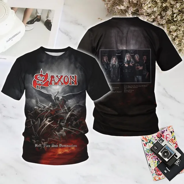 Vintage Saxon Album T-shirt 3D Print Unisex Streetwear Summer Men Women Hip Hop Trend Short Sleeve Tees Oversized Y2k Tops