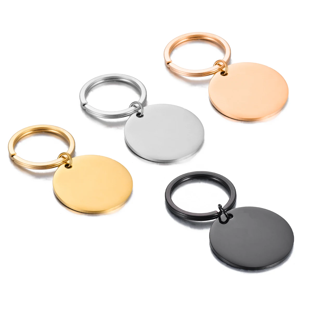 Metal Key Ring Round Pendant Blank Tag Polished Stainless Steel for Pet Collar DIY Jewelry Making Keychain Waterproof