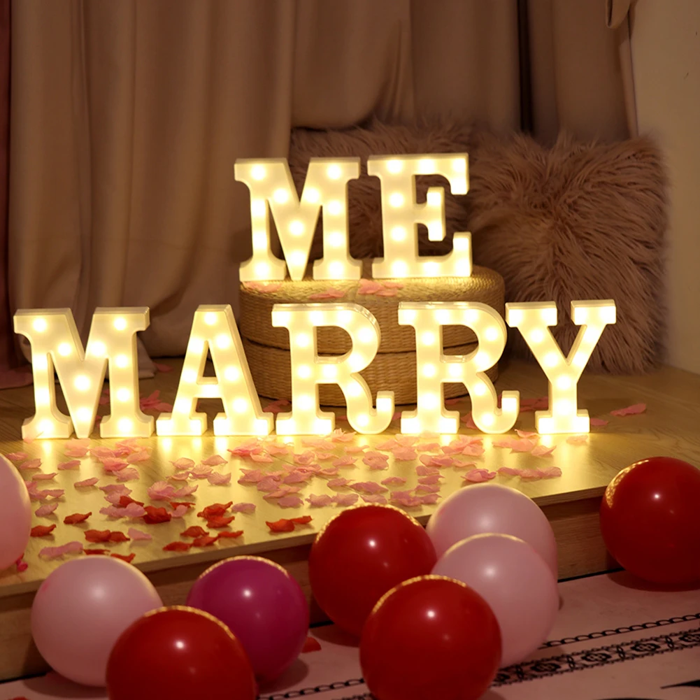 Led 3d English Letter Light Marry Me Marriage Proposal Night Lamp For Loves Wedding Party Romantic Outdoor Indoor Decor Light