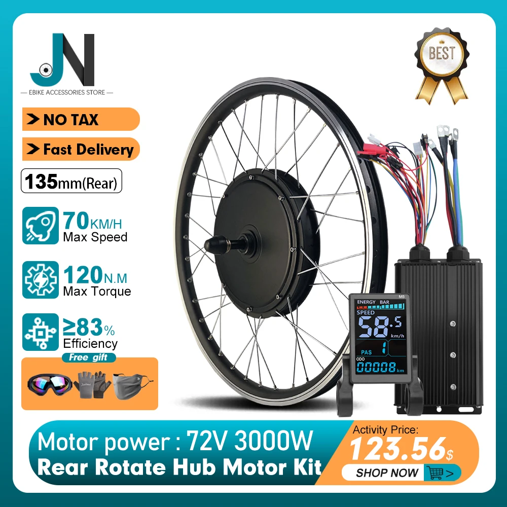 

EBike Conversion Kit 72V 3000W Brushless Rear Rotate hub Motor Wheel 20 24 26 27.5 29inch for Electric Bicycle Kit Dropout 135mm