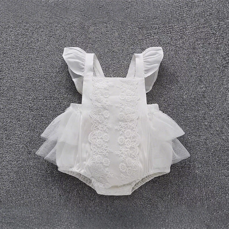 Fly Sleeve Ruffles Lace Flowers Newborn Baby Girls Bodysuits Backless Summer Princess Infant Gilrs Jumpsuits