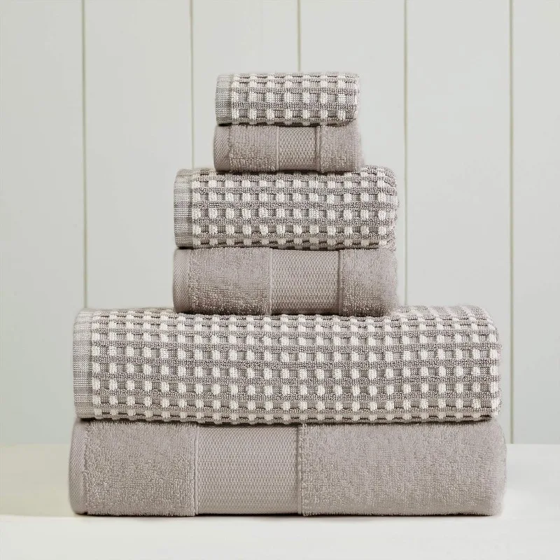 

6-Piece Yarn Dyed Cobblestone Jacquard Towel Set Flax