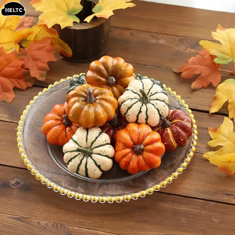 Mini Plastic Artificial Halloween Pumpkin Decor Simulation Vegetable DIY Craft Halloween Home Party Decor Prop Farmhouse Harvest