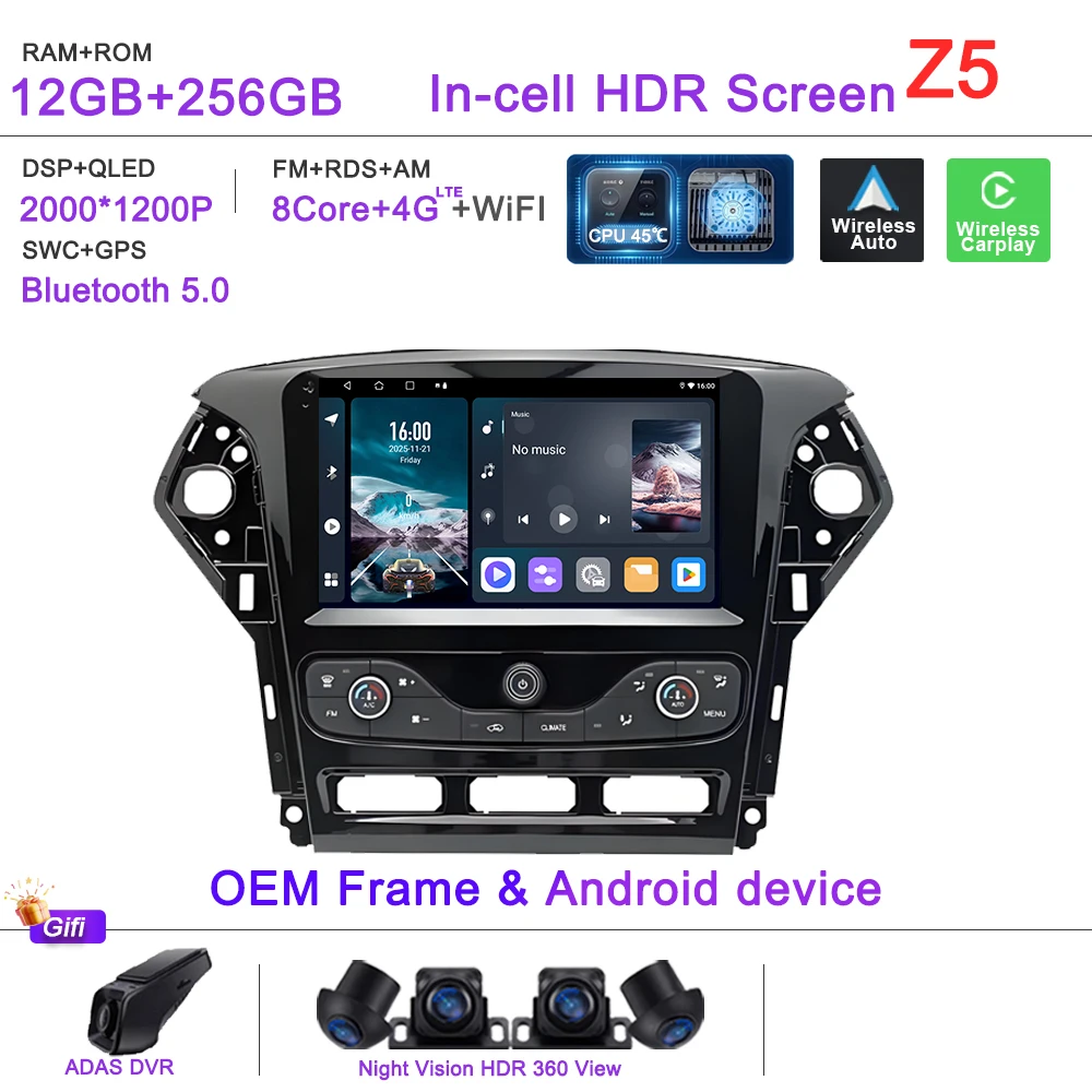 Auto GPS Android 16 Auto Radio Voor Ford Mondeo MK4 2007-2014 Stereo Head Unit Geen 2din DVD Scherm 5G Navigatie stereo Auto GPS