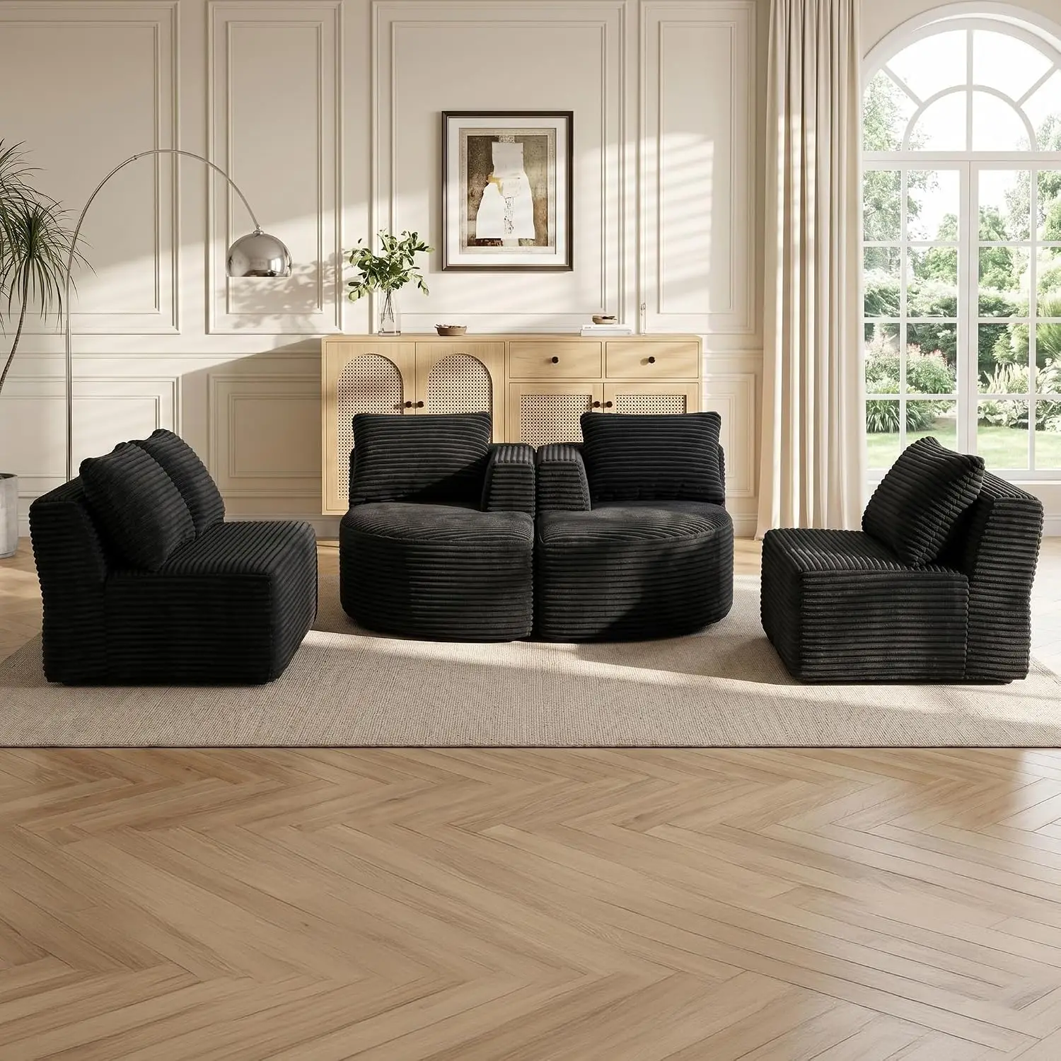 144 Inch Modular Boneless U-Shaped Sofa Living Room Black, Customized